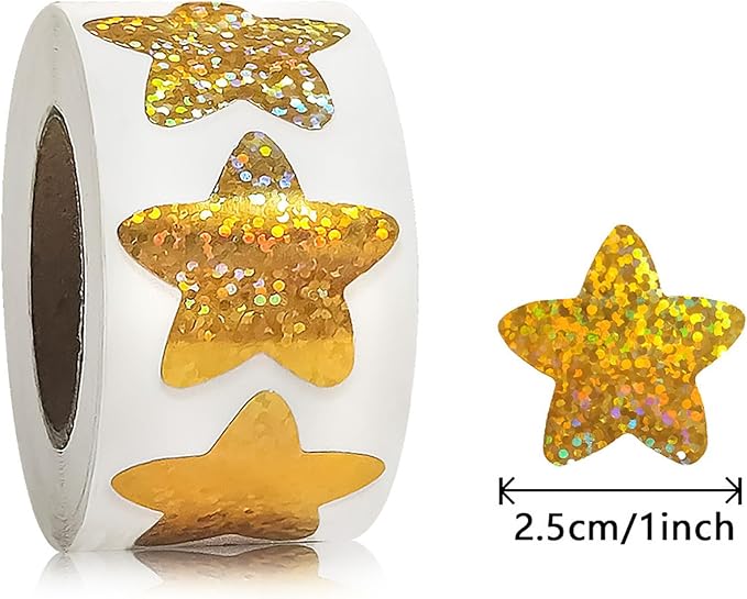 Sparkly Foil Small Star Stickers 500Pcs Gold Star Stickers 1" Diameter for Reward, Arts and Home Supplies Planner (Gold 500pcs)