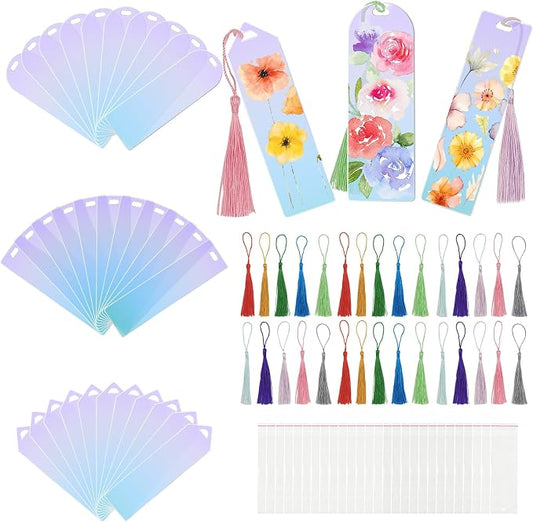90Pcs Acrylic Bookmark Blanks Kit,30 Set Iridescent Clear Acrylic Bookmarks with 30 Tassels & 30 Self-Adhesive Bags for DIY Crafting Projects and Book Lovers Gifts