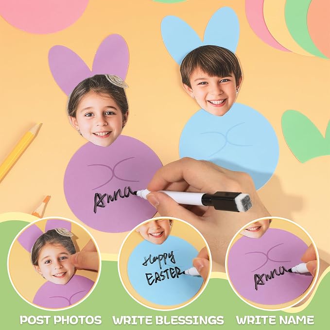 60Pcs Easter Bunny Paper Cutouts Bulletin Board Decorations Colorful Rabbit DIY Photo Picture Crafts Cutouts Happy Easter Bunny Classroom Supplies for Kids School Chalkboard Home Birthday Wall Decor