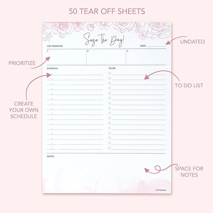 To-Do List + Daily Planner Notepad 8.5x11 - Undated Work Planner with Checklist