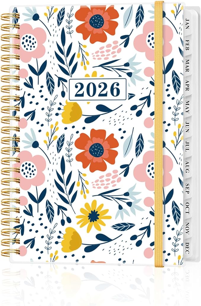 2026 Planner - Weekly and Monthly Planner from Jan 2026 - Dec 2026, Spiral Planning 2026 with 12-Month Tabs, Inner Pocket, 6.25" x 8.5", Pink Flower