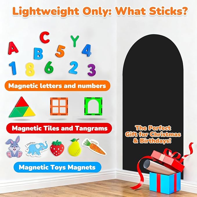Large Magnetic Chalkboard for Wall: 23.6"x39.4" Arch Decal - Screen-Free Homeschool Board for Kids Spelling & Math, Peel and Stick Magic Play Wall (Black)