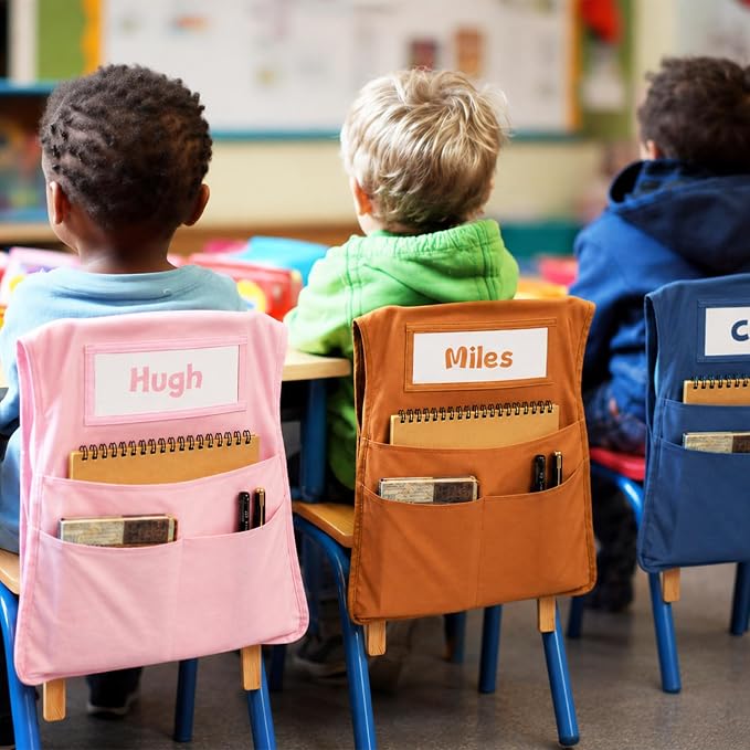 36pcs for Classroom 16.3x19.7inch Classroom Chair Pockets with Name Tag 3 Pockets Chair Organizer for Teacher Student School Office(Groovy)