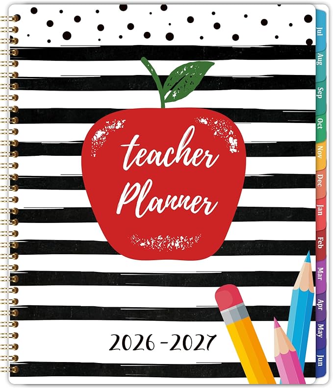 2026-2027 Teacher Planner, Lesson Planner 2026-2027, July 2026 - June 2027, 8.5" x 11", Spiral Bound, Colorful Monthly Tabs