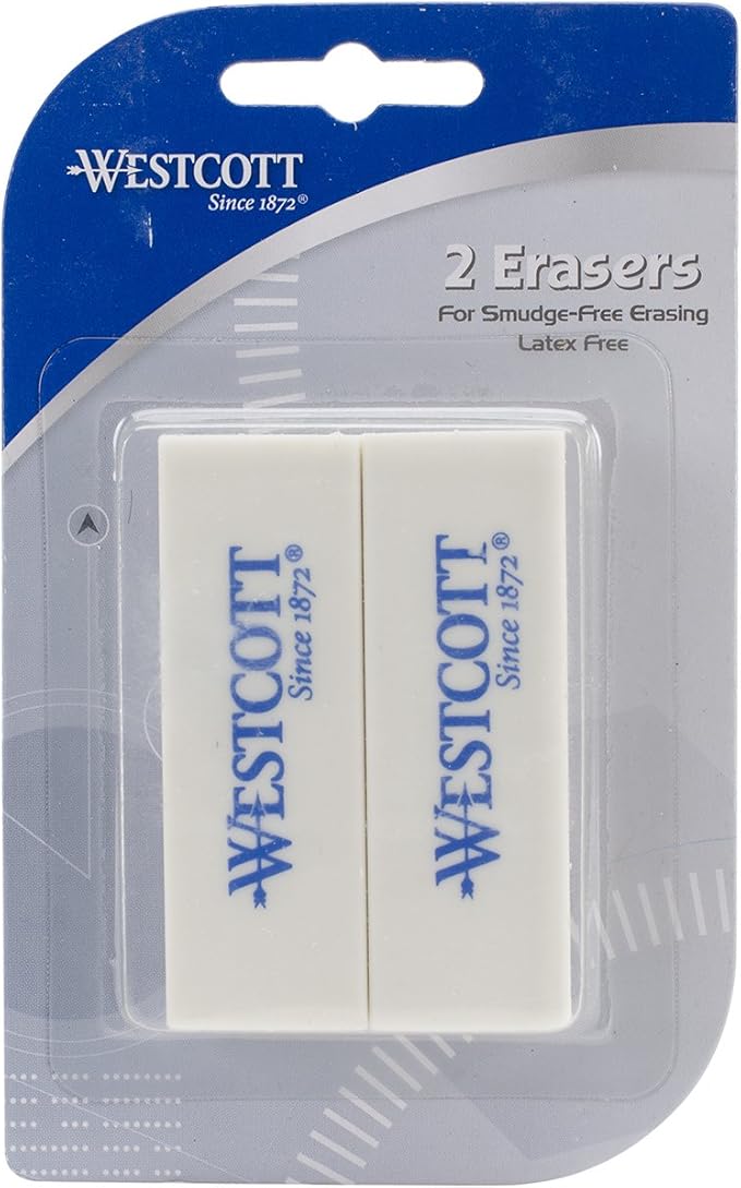 Westcott Eraser 2-Pack, White, Standard, 14610
