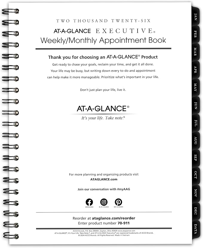 AT-A-GLANCE 2026 Weekly Monthly Refill for 70-NX81, 8-1/4" x 11", Large, Executive (709111026)