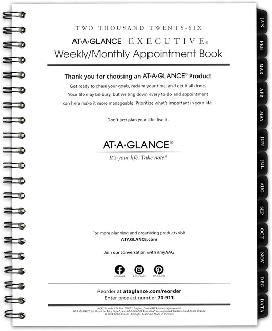 AT-A-GLANCE 2026 Weekly Monthly Refill for 70-NX81, 8-1/4" x 11", Large, Executive (709111026)