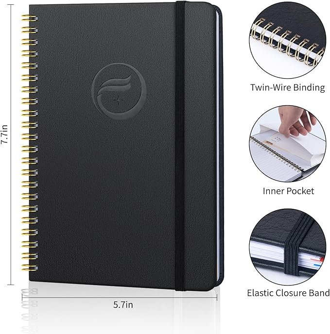 Address Book with Alphabetical Tabs-Address and Password Book for Seniors - Hardcover Spiral Bound Phone Book- Record Contacts, Website Login Passwords, Special Days -5.7" x 7.7", Black