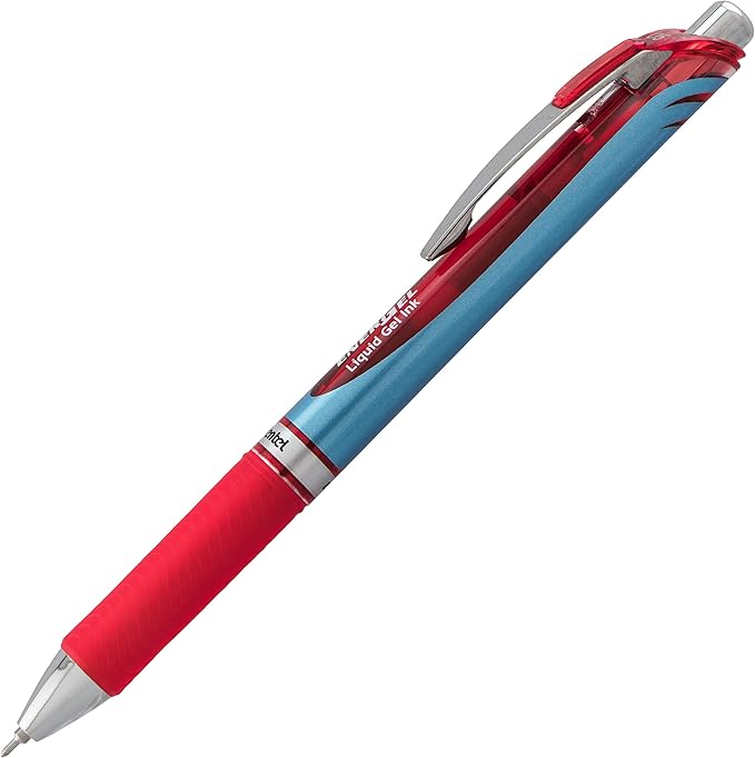 Pentel EnerGel Deluxe RTX Retractable Liquid Gel Pen, Fine Line, Needle Tip, Red Ink, Box of 12 (BLN75-B)