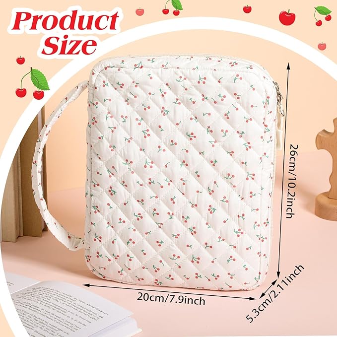 Aliceset Large Bible Cover Case for Women, Cute Cherry Quilted Cotton Bible Carrying Case Organizer Bag with Handle and Zipper, for Christian Easter Gifts, Study Supplies Accessories