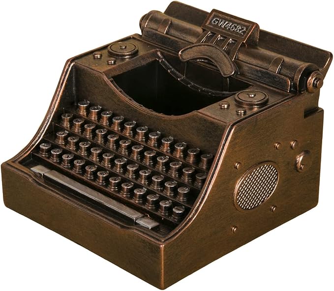 Retro Typewriter Pen Holder Vintage Desk Accssories Unique Cool Gifts for Writer Typewriter Lovers and Secretary Cute Funny Pencil Cups for Office Home School (Bronze)
