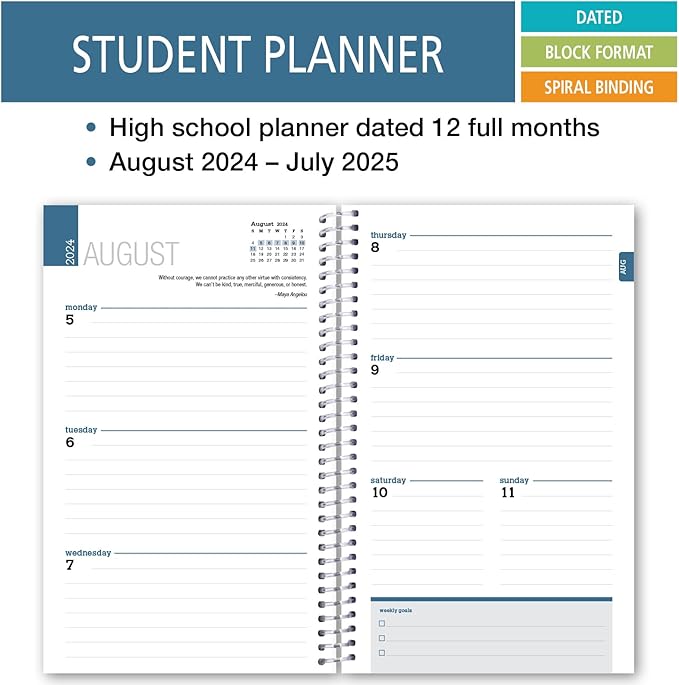 Elan Publishing Company Dated Student Planner for High School of College: Dated August 2024 - July 2025 (Green)