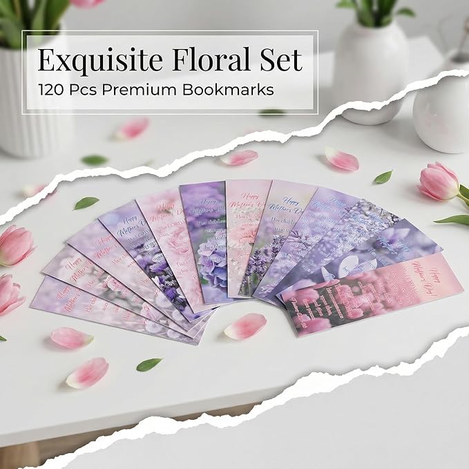 Mothers Day Bookmarks Gifts - 120 Pcs Christian Bible Verse Paper Bookmark Bulk for Church Women Mom Religious Scripture Flower Page Marks Inspirational Happy Mother Gift from Daughter Son