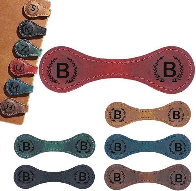 Magnetic Leather Bookmark with 26 Initial for Reading Women,Personalized Magnet Book Marks Gifts for Men,Book Lovers (Red, B)