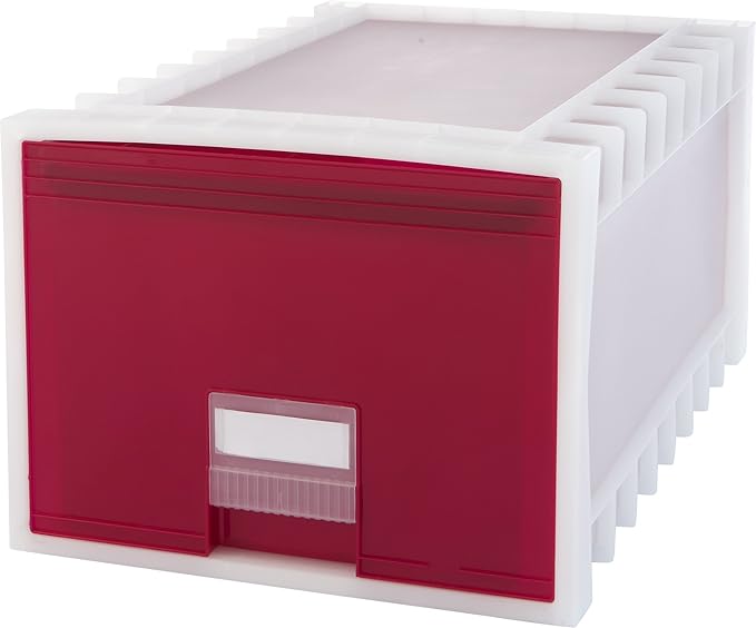 Storex 24-Inch Archive Storage Box for Letter Size Hanging Files, Frosted/Ruby Red (61105U01C)