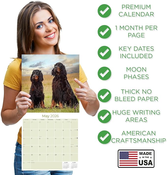 Gordon Setter Calendar 2026 by MegaCalendars – Monthly Dog Breed Wall Calendar, Made in USA