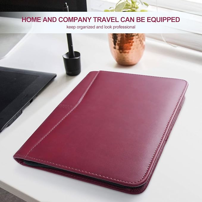 Godery Mini Leather Zippered Padfolio Portfolio Binder 5 x 8 Legal Writing Pad, Professional Business Portfolio for Men & Women, Card Holder, Notepad Clipboard Holder, Red