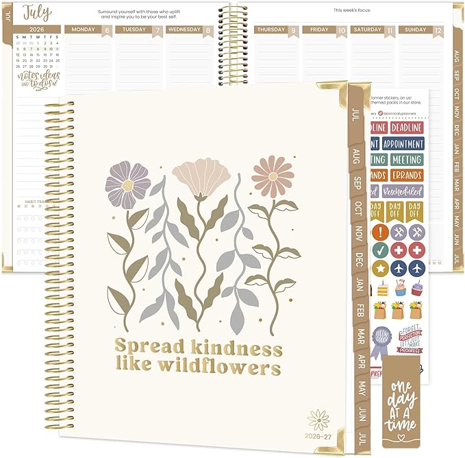 bloom daily planners 2026-2027 Hardcover Academic Year Goal & Vision Planner (July 2026 - July 2027) - 13 Months Weekly & Monthly Agenda Organizer - 7.5" x 9" - Spread Kindness Like Wildflowers