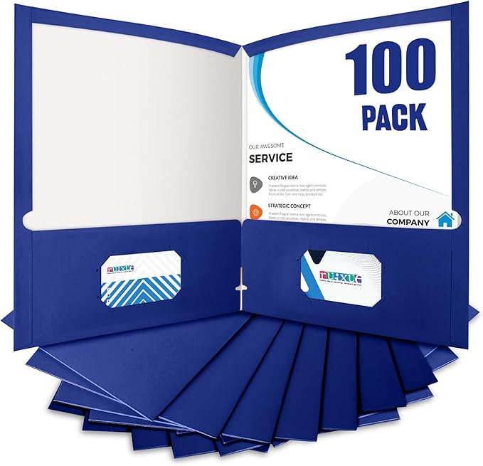 BIBRADAA® 100 Packs Blue Folders,Paper Folder Surface with Waterproofing,Letter Size,Holds 100 Plus Sheets,for School,Office,Business. (100, Blue)