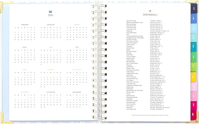 Simplified 2026 12-Month Spiral Weekly Planner — Serene Stripe — January 2026 - December 2026, Calendar Year Organizer with Stickers, Pockets, and Keepsake Box