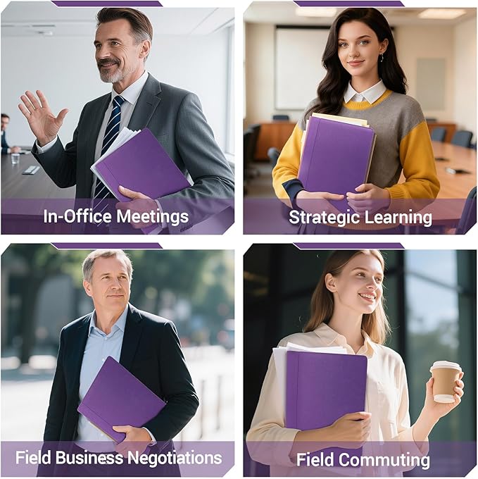 Professional Portfolio Binder, Faux Leather Padfolio for Resume, Note-Taking & Meetings, A4 Letter Writing Pad Holder for Women & Men, Purple