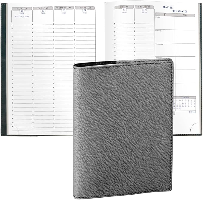 Exacompta 2026 Visual - Weekly/Monthly Planner - 12 Months, Jan. to Dec. - 6 x 8 1/4" - Grained Faux Leather Club Grey Cover- Time Management Appointment Organizer