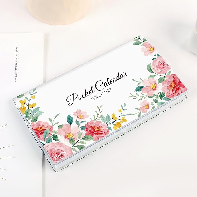 Pocket Calendar 2026-2027 for Purse, 2026-2027 Pocket Planner 24 Months with Soft Waterproof Cover and Premium Paper, 6.5" x 3.5", Floral
