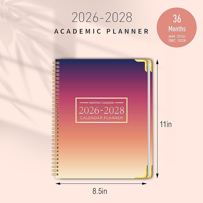 Monthly Planner 2026-2028, 2026-2028 Calendar 36 Months, 8.5" x 11", Jan 2026- Dec 2028,Metal corner protectors with Spiral Bound, 3 Years Academic Planner Perfect for School & Office for Women & Men