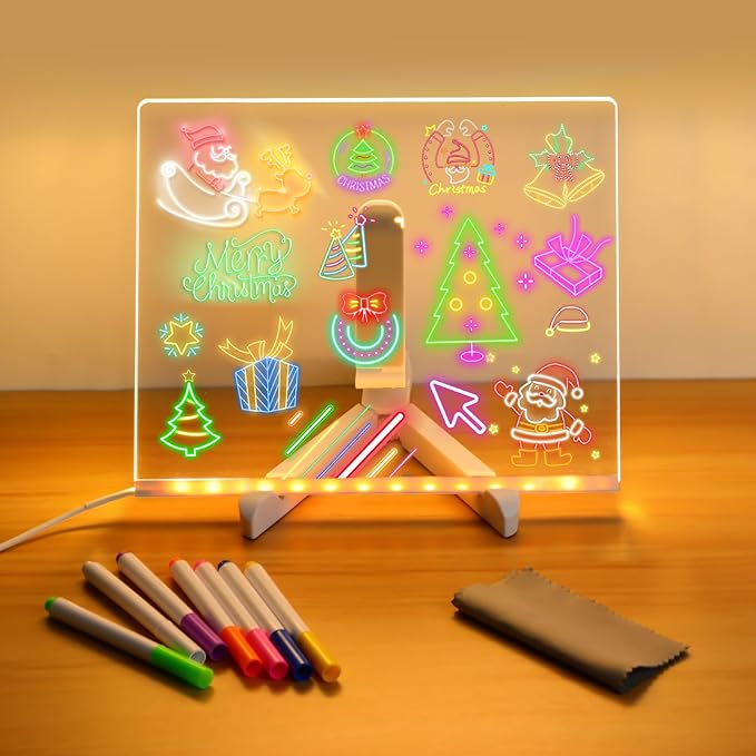 Led Note Board with Colors, Light Up Acrylic Message Board, Glowing Acrylic Dry Erase Board with Light, Led Boards to Write On, Led Writing Board Led Drawing Board (Small 5.9 * 5.9 inches)