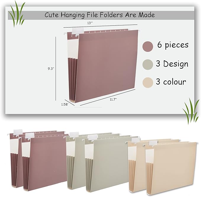 6 Pack Extra Capacity Hanging File Folders Letter Size Accordion Decorative File Folder Cute Colored Hanging Folder Organizer for Office Home with 1/5-Cut Adjustable Tabs, Selected Color Set 1
