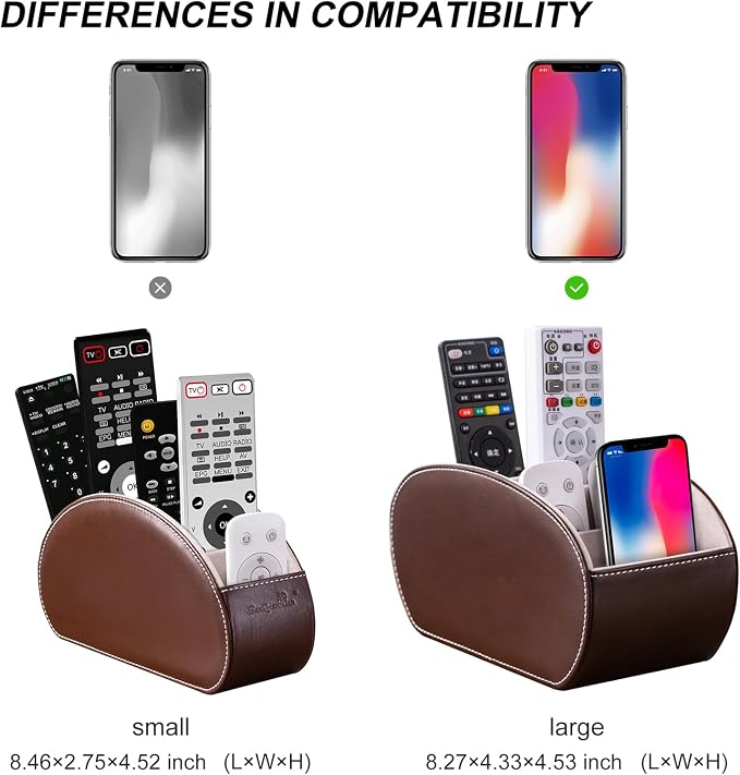 PU Leather Multi-Functional Office Organizar Box Remote Control Holder Desk Storage Suppliers Caddy Table with 5 Compartment Store TV Remote, Brush, Pencil, Glasses, Media Player (Dark Brown)