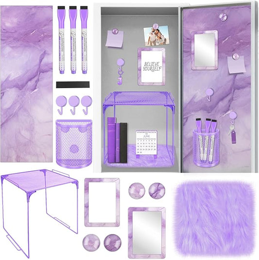 Denylo pro Purple Magnetic Locker Marble Theme Accessories Kit Include Back to School Essentials for Back to School Decorations Office Supplies