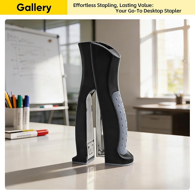 Stand-Up Stapler with 1000 Standard 1/4" Staples, Handheld Ergonomic Soft Grip 2-in-1 Vertical & Flat-Use Desktop Full Strip Stapler for Office, Home, School, Business & Classroom Supplies – Black