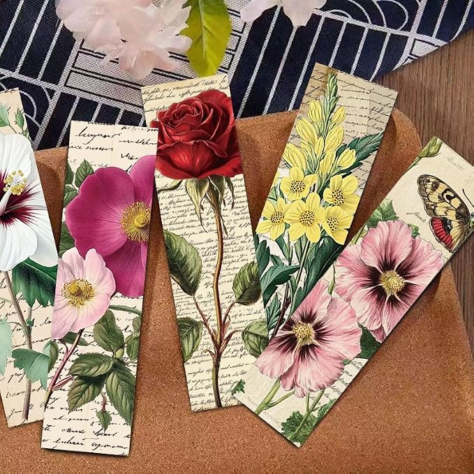 30PCS Nature Pictures of Flowers Paper Bookmarks for Book Lovers, Vintage Aesthetic Bookmark Simple Style Book Accessories Natural Style Book Marks,Boxed Bookmarks Set as Gifts for Students