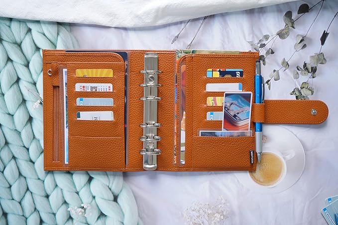 Moterm Personal Luxe Rings Planner - Genuine Leather Binder Organizer (30mm Ring, Pebbled-Burnt Orange)