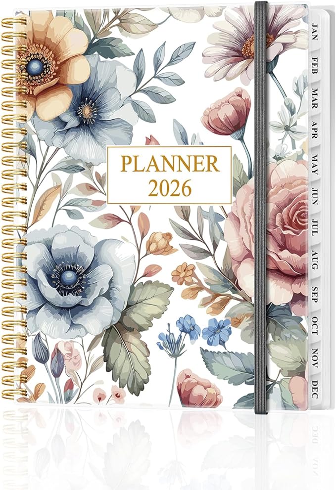 Planner 2026 - Weekly & Monthly Planner from January 2026 to December 2026, Agenda 2026 with Inner Pocket, Elastic Band, 8.5" x 11", Colorful Large Flower