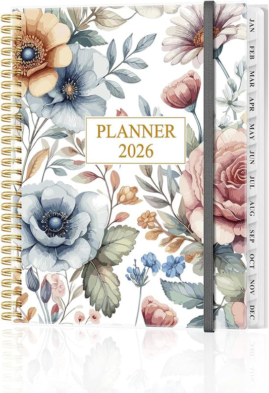 Planner 2026 - Weekly & Monthly Planner from January 2026 to December 2026, Agenda 2026 with Inner Pocket, Elastic Band, 8.5" x 11", Colorful Large Flower