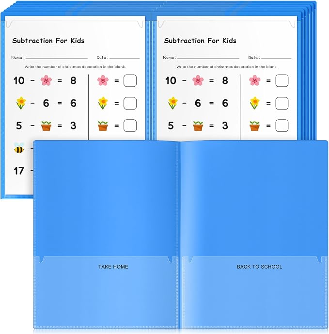 Henoyso 24 Pcs Take Home Folder Heavy Duty 2 Clear Front Pockets and 2 Inside Pockets Homework Folders for School Students Parent Teacher Classroom Communication(Blue)