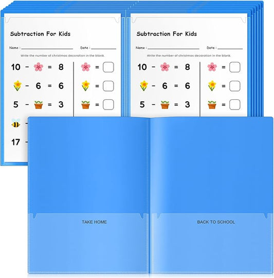 Henoyso 24 Pcs Take Home Folder Heavy Duty 2 Clear Front Pockets and 2 Inside Pockets Homework Folders for School Students Parent Teacher Classroom Communication(Blue)