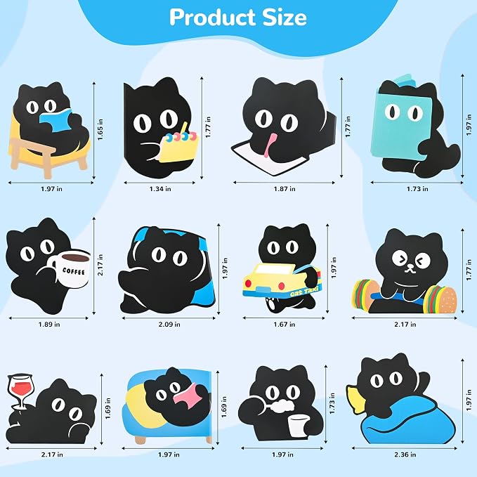 Cat Magnetic Bookmark, Kawaii Fridge Magnets,12PCS Cute Bookmarks, Funny Black Cat Book Marks, Refrigerator Decoative Magnet, Photo Magnets, Book Maker for Women, Mom, Book Lovers, Cat Lover, Bestie