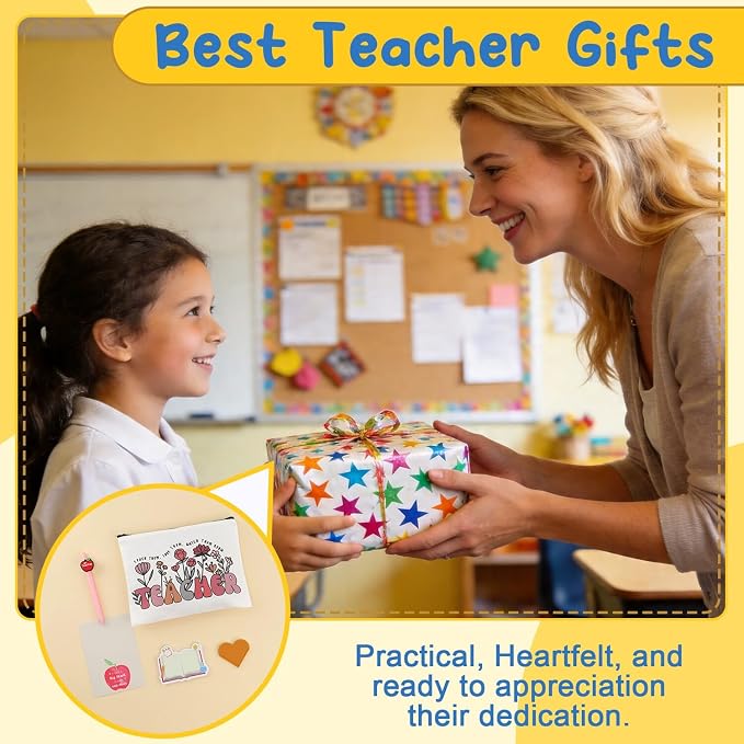 30Pcs Teacher Appreciation Gifts In Bulk With Makeup Bag Pen 50Pcs Stickers Sticky Notes Greeting Card Teacher Appreciation Gifts, Best End Of Year Teachers Gift For Women, Thank You Teachers Supplies