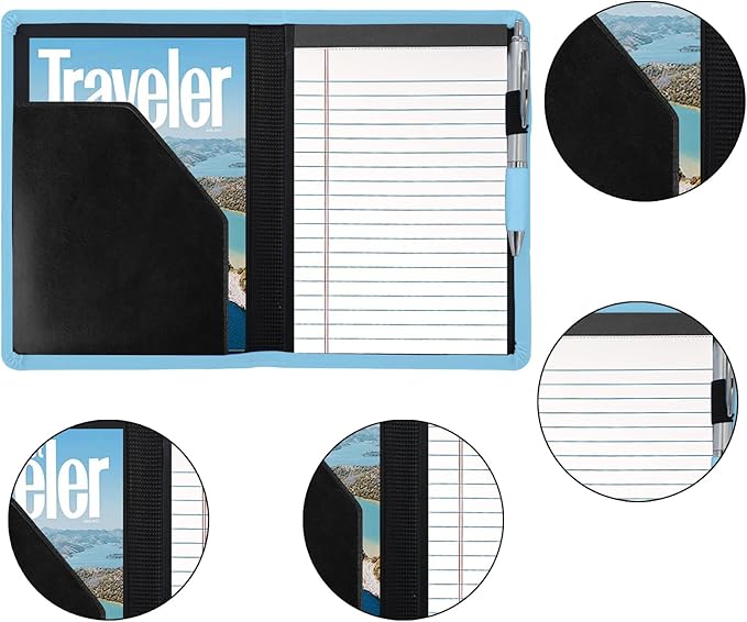 A5 Padfolio Business Portfolio Folder,Junior Size Document Folder Organizer, Padfolio with Interior Pocket and Pen Loop, 5 x 8 Writing Pad Included,Sky Blue