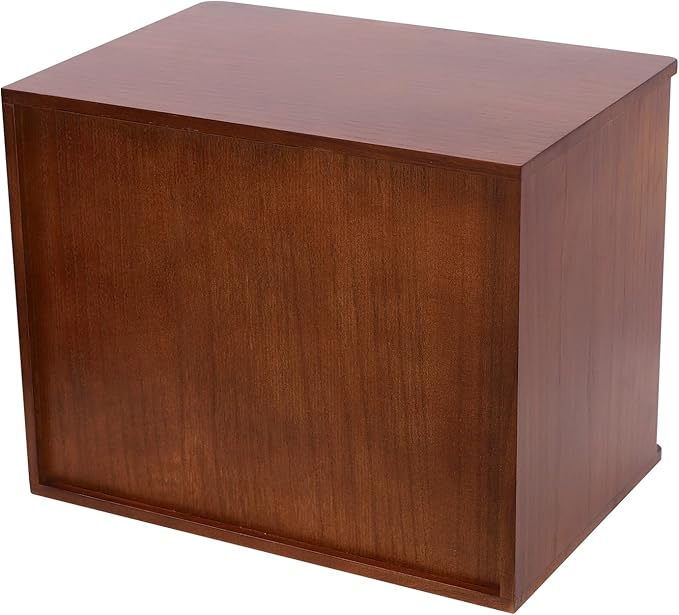Lockable Desk Organizer Wooden Desktop Drawers Office Flat Files Storage Box Locking Countertop Storage Cabinet (Walnut + White, 3-Tier)