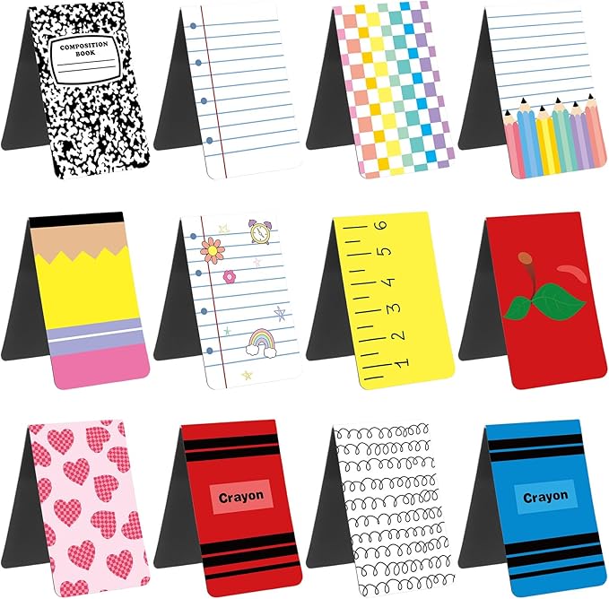 Pasimy 24 Pcs Teacher Bookmark Appreciation Gift Magnetic Bookmarks Bulk Double Side Page Marks Cute Magnet Page Clips for Teachers Reading Graduation Gift Classroom Office School(Composition)