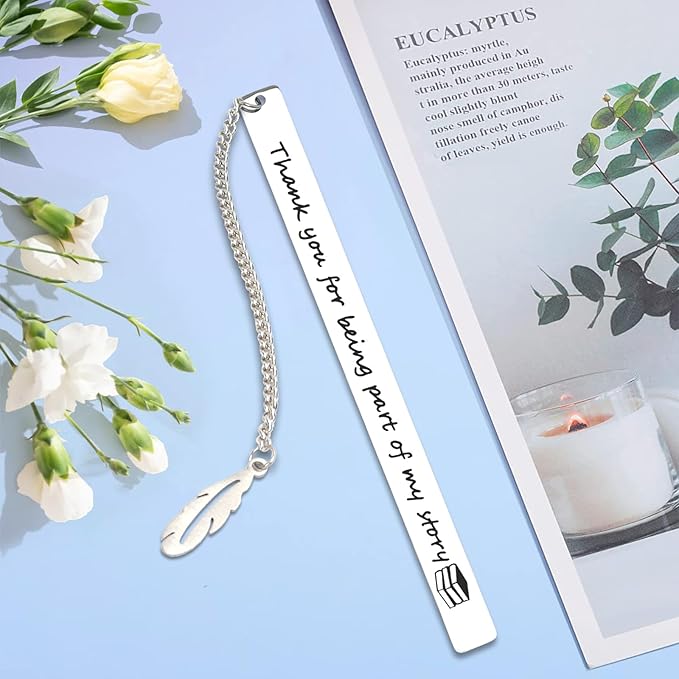 FunisFun Appreciation Gifts for Teachers, Thank You for Being Part of My Story Metal Bookmark for Reading Lovers Writers Friends Coworker Teens, Book Accessories for Christmas New Year Graduation