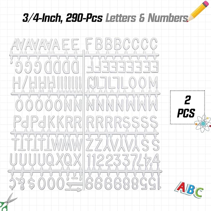 Dunzoom 390 Pieces Letter Board Letters with Plastic Organizer Box for Changeable Felt Board 3/4 White Letters, Numbers & Symbols for Felt Letterboard