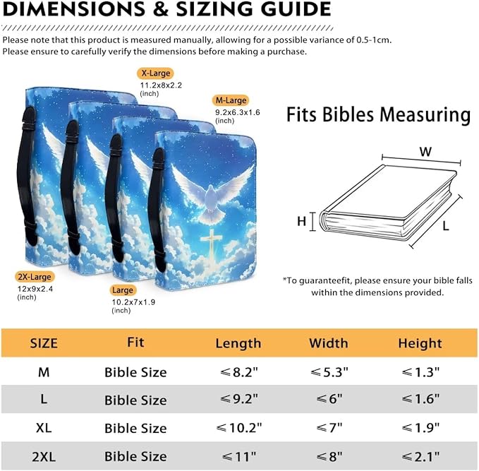 Bible Covers for Women with Handle Sky Dove Cross Print Lightweight Large Bible Tote Bag for Man Waterproof Multi-Functional Man Bible Carrying Case