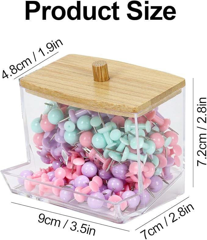 Mulitbey 2-Pack Acrylic Paper Clip Holder with Bamboo Lid – Thick Acrylic Self-Dispensing Desk Organizer Square Paper clip dispenser Cute Qtip Holder for Office, Vanity Bathroom (Clips Not Included)