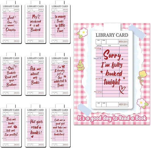 10 Pieces Pink Library Card Magnetic Bookmarks Magnetic Book Marks for Reading Magnet Bookmark Clips for Women Book Lovers Girls Students Reading Accessories Bookish Gift Birthday Gifts