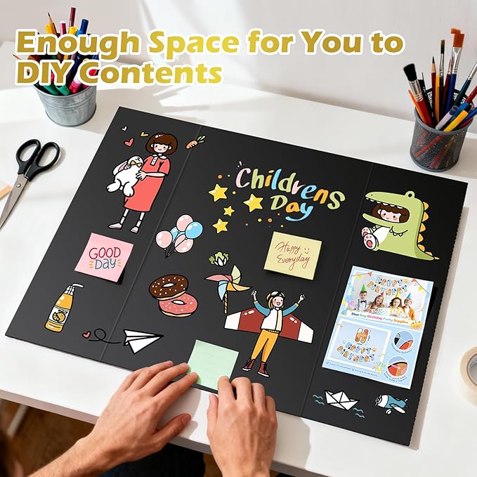 Trifold Poster Board,12 Pack 24" x 16" Black Corrugated Poster Boards,Display Board,Perfect for School Projects, Science Fairs, Event Displays, and Business Presentations